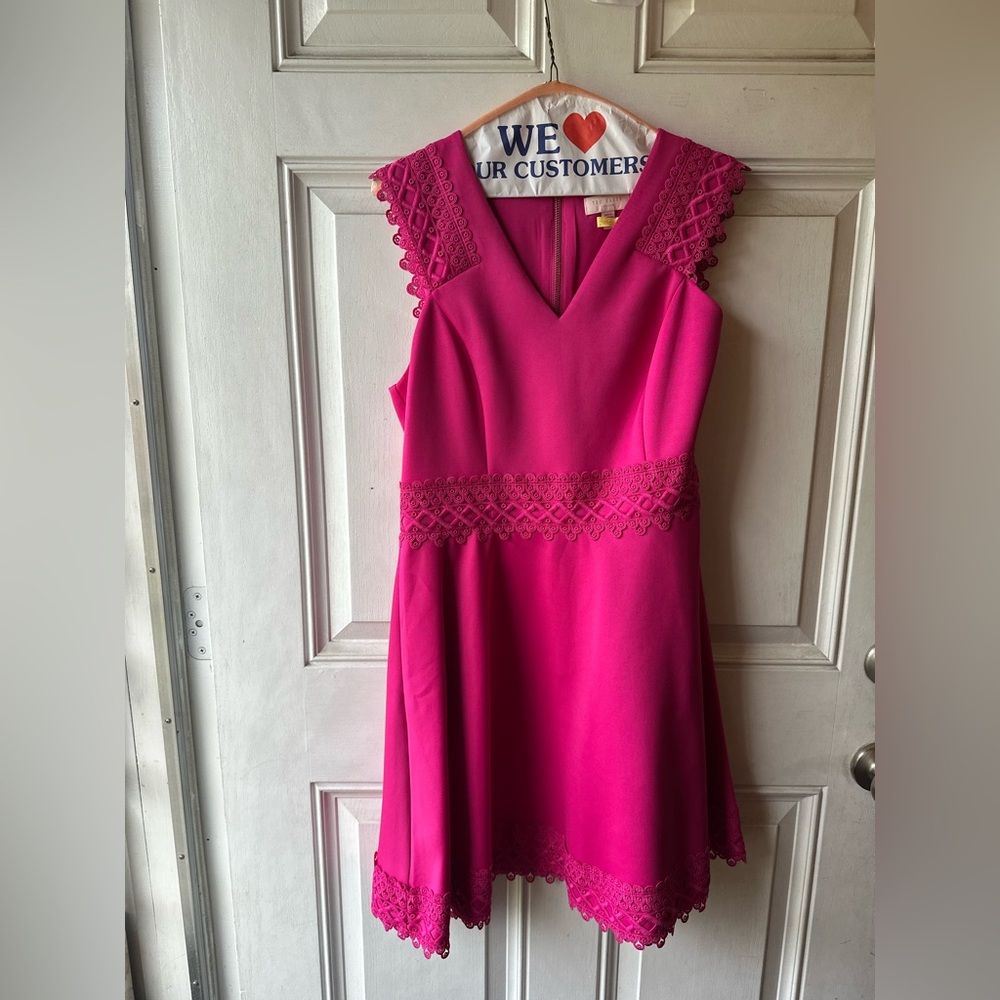Ted Baker London sleeveless fit-and-flare dress in a bold fuchsia pink.
